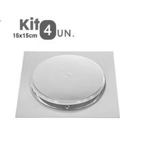 Kit Com 4 Ralo Bestfer Click Inteligente 15x15 Cm Aço Inox Antiferrugem Quadrada Para Banheiro BFH2308