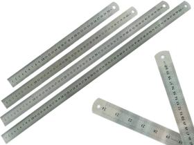 Kit Com 4 Réguas Metal Leve De Aço Inoxidável Tamanho 30 40 50 60 cm Marcação Baixo Relevo Escolar Escritório Engenheiro