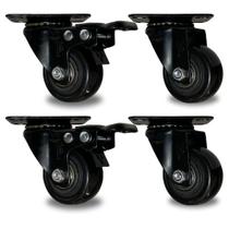 Kit com 4 Rodinhas Reforçada 50mm 2 com Trava e 2 sem Trava 280kg Moveis Borracha