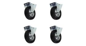 Kit com 4 rodízio fixo de borracha 125mm - 5 polegadas - jst