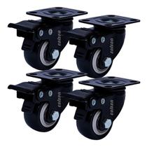 Kit com 4 Rodízio Giratório Black Móveis 41mm Placa 30kg Com Freio - Colson