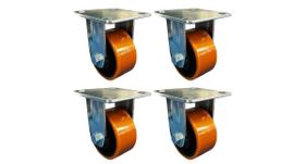 Kit com 4 rodízios fixo de poliuretano - sem trava - 4pol - 100mm 300kg jst Kit com 4 rodízios fixo de poliuretano - sem trava - 4pol - 100mm 300kg jst