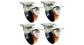 Kit com 4 rodízios giratório de poliuretano com freio - 5pol - 50mm - 350kg - jst Kit com 4 rodízios giratório de poliuretano com freio - 5pol - 50mm - 350kg - jst