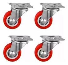 Kit com 4 Rodízios Giratórios Reforçados 1.5" (38mm) Cor Vermelha Alta Resistência e Mobilidade