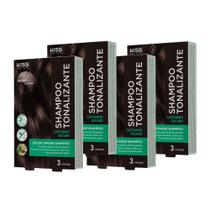Kit com 4 Shampoos Tonalizante Color Change Castanho Escuro - Kiss New York