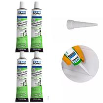 Kit com 4 Silicones Acético Incolor 50g Adesivo Vedação e Fixação em Ambientes Internos e Externos Kit com 4 Silicones Acético Incolor 50g Adesivo Vedação e Fixação em Ambientes Internos e Externos