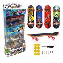 Kit Com 4 Skate De Dedo Fingerboard Com Lixa e Acessórios