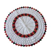 Kit com 4 Sousplat em Crochê Artesanal 35cm Branco e Vermelho Kit com 4 Sousplat em Crochê Artesanal 35cm Branco e Vermelho