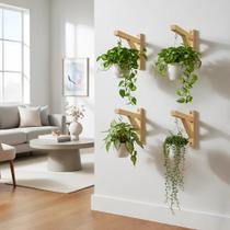 Kit com 4 Suportes Mão Francesa Rústica em Madeira Reforçada para Vasos de Plantas e Decoração. Kit com 4 Suportes Mão Francesa Rústica em Madeira Reforçada para Vasos de Plantas e Decoração.