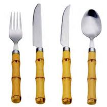 Kit com 4 talheres com cabo de plástico bambú