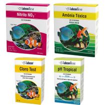 Kit com 4 Testes para água de aquário: Mede Nitrito, Amônia, PH e Cloro Labcon