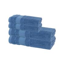 Kit com 4 toalhas tingidas santista prata 100% algodao style azul