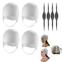 Kit com 4 Toucas Para Mechas Luzes Siliconada Com Agulha Profissional Dompel