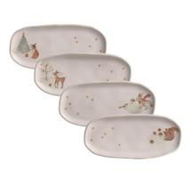 Kit com 4 Travessas Oval Rasa Pequena Orgânico Christmas Card 23x11cm