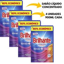 Kit com 4 Unidades Sabão Liquido Brilhante 900ml cada Lava Roupas