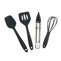 Kit Com 4 Utensílios De Cozinha Silicone Cinza Mini 20cm