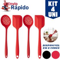 Kit com 4 Utensílios de Cozinha Silicone Premium Antiaderente Espátula e Colher Vazada Kit com 4 Utensílios de Cozinha Silicone Premium Antiaderente Espátula e Colher Vazada