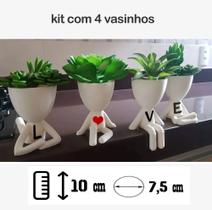 Kit Com 4 Vasos Decorativos Love Amor Bob Planta Suculentas