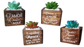 Kit com 4 VASOS FRASES PINUS PEQUENO QUADRADO Kit com 4 VASOS FRASES PINUS PEQUENO QUADRADO