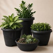 Kit com 4 Vasos Redondo Texturizados Decorativos Para Plantas Flor Jardim Temperos Suculentas Kit com 4 Vasos Redondo Texturizados Decorativos Para Plantas Flor Jardim Temperos Suculentas