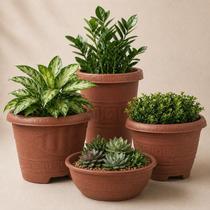 Kit com 4 Vasos Redondo Texturizados Decorativos Para Plantas Flor Jardim Temperos Suculentas Kit com 4 Vasos Redondo Texturizados Decorativos Para Plantas Flor Jardim Temperos Suculentas