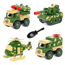Kit com 4 Veículos do Exército Monta e Desmonta com Chave Didático