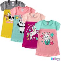Kit com 4 Vestidos Recortado duas cores estampado do 1 ao16 Menina Roupa infantil, bebê e juvenil