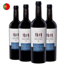 Kit com 4 Vinhos Portugueses Tinto Seco Alicante Bouschet Paço do Conde