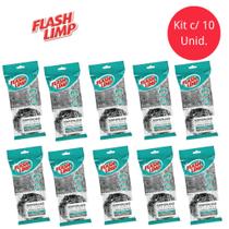 Kit com 5/10 Esponjas de Aço 2 Peças Limpeza Pesada Multiuso Flash Limp