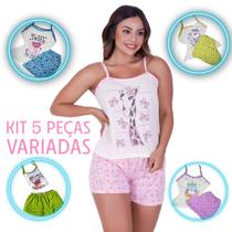 Kit com 5 baby doll malha short doll alcinha pijama de bichinho personagem short estampado pijama