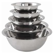 Kit Com 5 Bacias Tigela Em Inox Medindo 17,19, 21,23 e 25 cm Kit Com 5 Bacias Tigela Em Inox Medindo 17,19, 21,23 e 25 cm