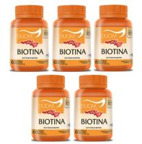 Kit com 5 Biotina Vitamina B7 1 Cápsula Ao Dia - Saúde do Cabelo, Pele e Unhas Duom 60 Capsulas