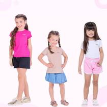 Kit com 5 Blusas Infantil para bebê Manga Curta Moda Infantil Feminina Lisa Básica bebê Colorida Kit com 5 Blusas Infantil para bebê Manga Curta Moda Infantil Feminina Lisa Básica bebê Colorida