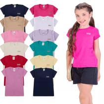 Kit com 5 Blusas Infantil para Menina Manga Curta Algodão Moda Infantil Feminina Lisa Básica Colorida menina