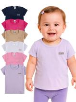 Kit com 5 Blusas Infantil para Menina Manga Curta Algodão Moda Infantil Feminina Lisa Básica Colorida menina