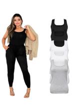 Kit Com 5 Blusas Regata Feminina Alça Larga