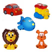 Kit Com 5 Brinquedos De Vinil Para Bebê Maralex - Carro, Avião, Trem, Leão e tigre Kit Com 5 Brinquedos De Vinil Para Bebê Maralex - Carro, Avião, Trem, Leão e tigre