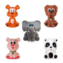Kit Com 5 Brinquedos De Vinil Para Bebê Maralex - Elefante, Panda, Cachorro, Porco e Tigre Kit Com 5 Brinquedos De Vinil Para Bebê Maralex - Elefante, Panda, Cachorro, Porco e Tigre