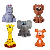 Kit Com 5 Brinquedos De Vinil Para Bebê Maralex - Girafa, Tigre, Cachorro, Hipopótamo e Elefante