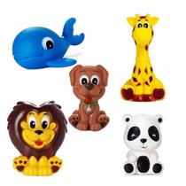 Kit Com 5 Brinquedos De Vinil Para Bebê Maralex - Panda, Cachorro, Leão, Girafa e Baleia Kit Com 5 Brinquedos De Vinil Para Bebê Maralex - Panda, Cachorro, Leão, Girafa e Baleia
