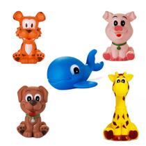 Kit Com 5 Brinquedos De Vinil Para Bebê Maralex - Porco, Cachorro, Tigre, Baleia e Girafa Kit Com 5 Brinquedos De Vinil Para Bebê Maralex - Porco, Cachorro, Tigre, Baleia e Girafa