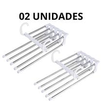 Kit com 5 Cabides de Calça em Inox Multifuncional e Dobrável Organiza Guarda-Roupa