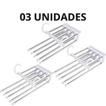 Kit com 5 Cabides de Calça em Inox Multifuncional e Dobrável Organiza Guarda-Roupa