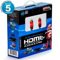 Kit com 5 Cabos HDMI Versão 2.0, 19 Pinos, 4K, Ultra HD, 3D - 40 metros