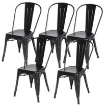 Kit com 5 Cadeira Tolix Iron Design Preto Aço Industrial Sala Cozinha Jantar Bar