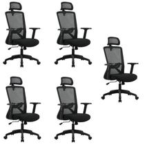 Kit com 5 Cadeiras para Escritório Presidente NR17 Office Dallas Preto Rivatti Kit com 5 Cadeiras para Escritório Presidente NR17 Office Dallas Preto Rivatti