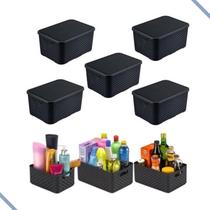 Kit com 5 Caixa/Cesto Organizadora Rattan Cesto com Tampa 7L Kit com 5 Caixa/Cesto Organizadora Rattan Cesto com Tampa 7L