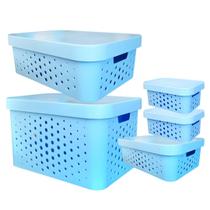 kit com 5 Caixas Cestos Organizadores Resistente e Empilháveis - Mixxnova
