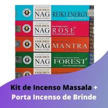 Kit com 5 Caixas de Incenso Indiano de Massala Golden Nag Premium + Porta Incenso - Hadu Esotéricos e Religiosos Kit com 5 Caixas de Incenso Indiano de Massala Golden Nag Premium + Porta Incenso - Hadu Esotéricos e Religiosos