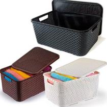 Kit Com 5 Caixas Organizadoras Rattan 15 Litros Com Tampa